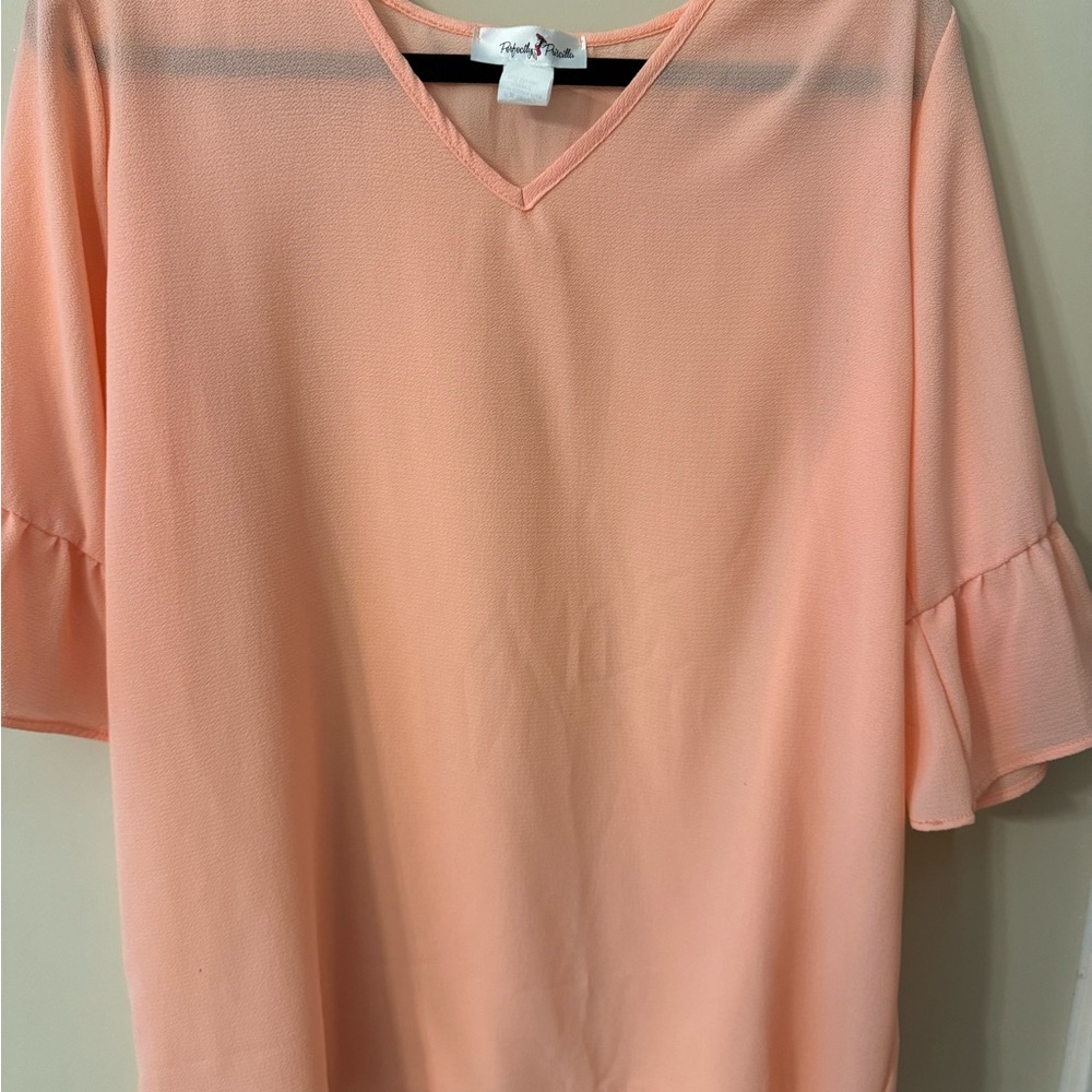 Peach V-Neck Ruffle Sleeve Top